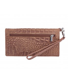 London Leathergoods RFID Protected Clutch Purse with Wrist Strap- Vintage Croc Leather-FURTHER REDUCTION!